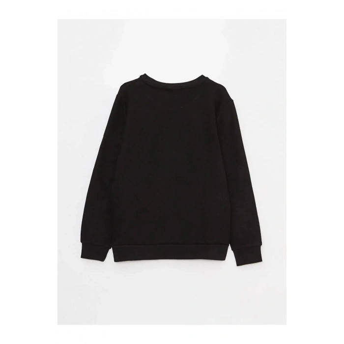 LCW KidsSiyah Bisiklet Yaka Baskılı Uzun Kollu Erkek Çocuk Tişört