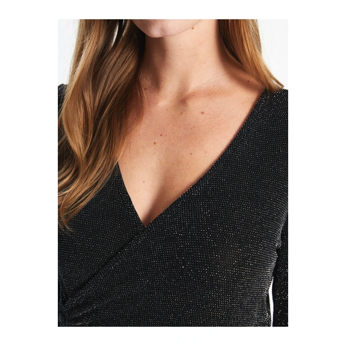 LCW Kruvaze Yaka Parlak Görünümlü Kadın Elbise