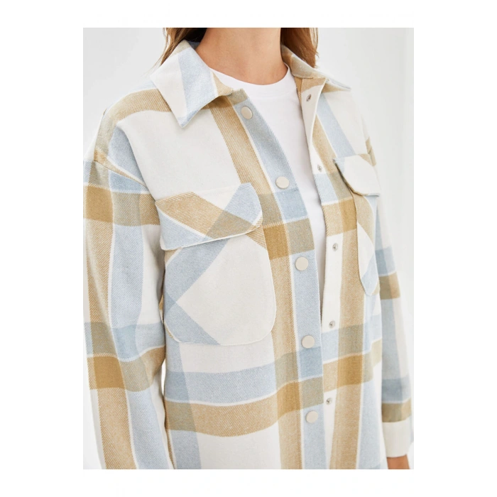 LCW Modest Açık Mavi Ekoseli Ekose Oversize Kadın Gömlek Tunik