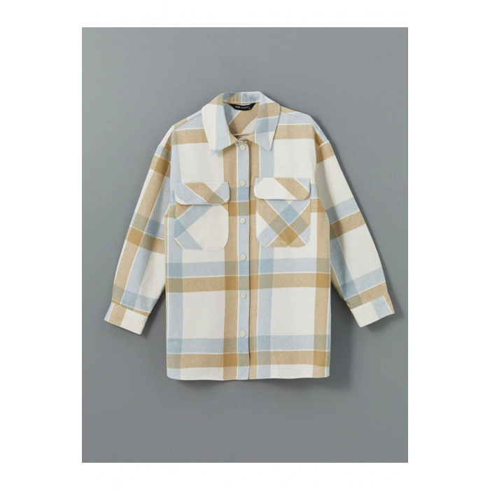 LCW Modest Açık Mavi Ekoseli Ekose Oversize Kadın Gömlek Tunik