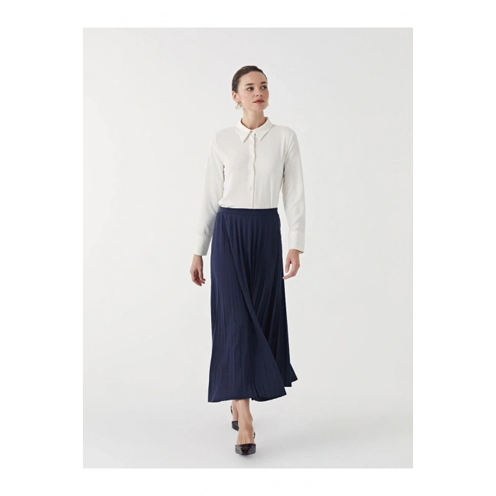 LCW Modest  Beli Lastikli Düz Krep Kadın Pileli Etek