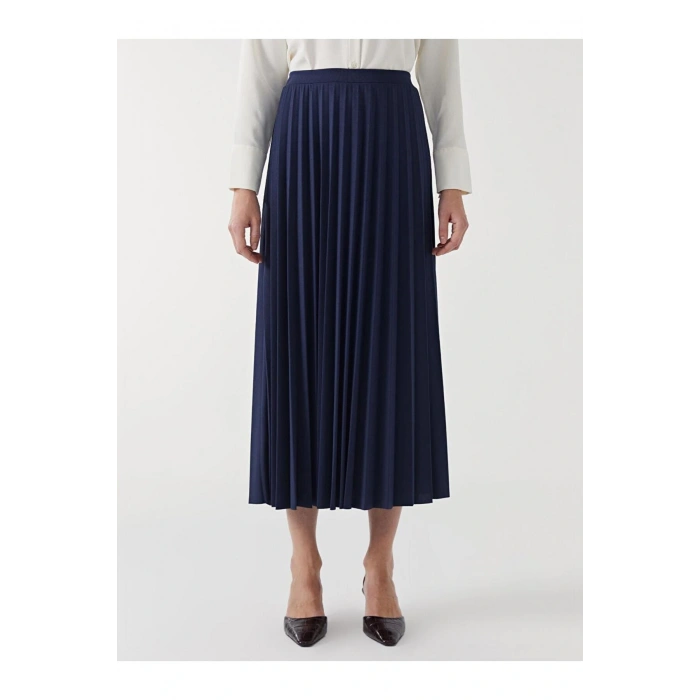 LCW Modest  Beli Lastikli Düz Krep Kadın Pileli Etek