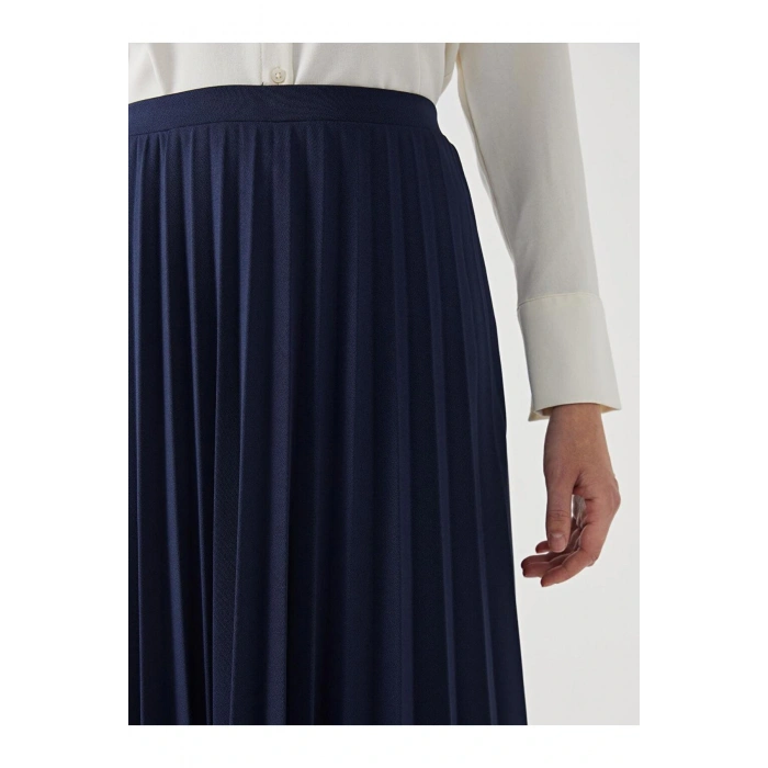 LCW Modest  Beli Lastikli Düz Krep Kadın Pileli Etek