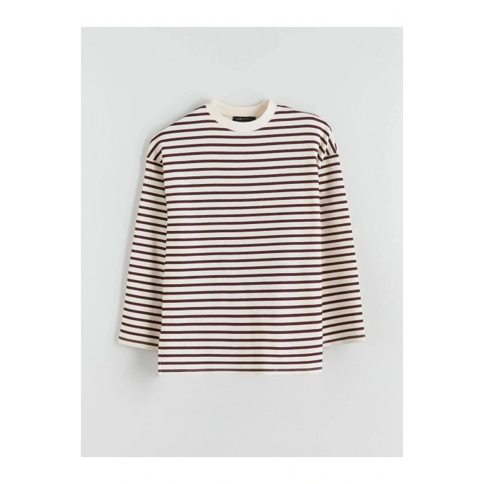 LCW Modest Bisiklet Yaka Çizgili Kadın Sweatshirt Tunik (W5)