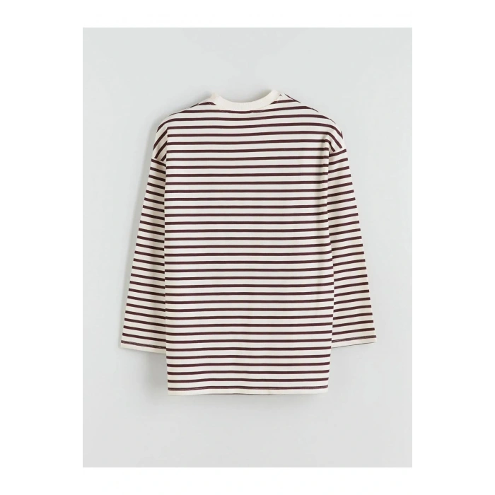 LCW Modest Bisiklet Yaka Çizgili Kadın Sweatshirt Tunik (W5)