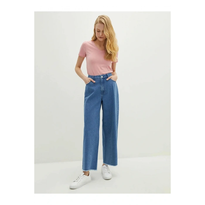 LCW Modest İndigo Cep Detaylı Bol Paça Kadın Rodeo Jean Pantolon