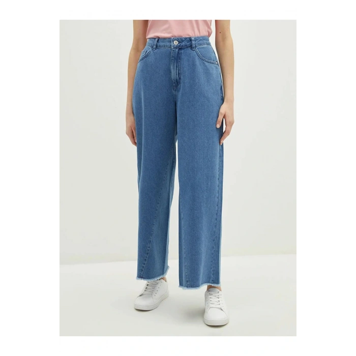 LCW Modest İndigo Cep Detaylı Bol Paça Kadın Rodeo Jean Pantolon