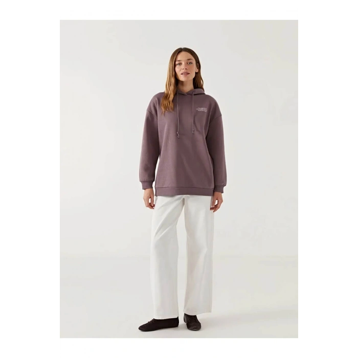 LCW Modest Kapüşonlu Baskılı Oversize Kadın Sweatshirt Tunik