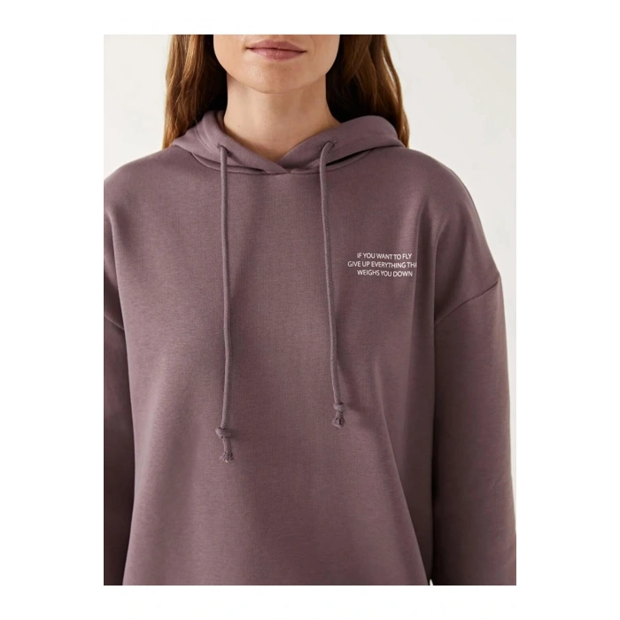 LCW Modest Kapüşonlu Baskılı Oversize Kadın Sweatshirt Tunik