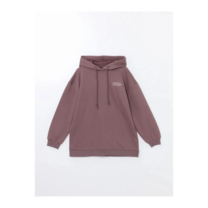 LCW Modest Kapüşonlu Baskılı Oversize Kadın Sweatshirt Tunik