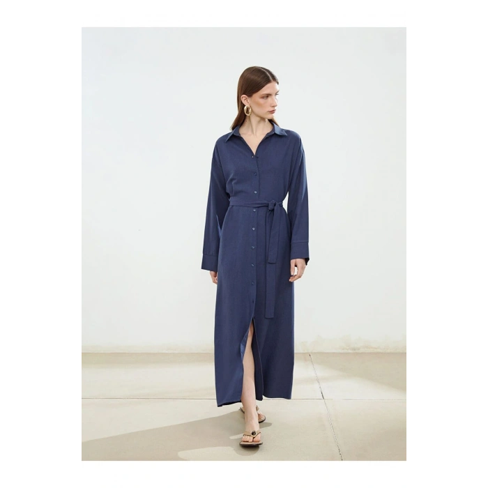 LCW Modest Keten Karışımlı Kadın Gömlek Elbise