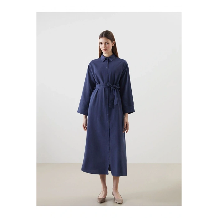 LCW Modest Keten Karışımlı Kadın Gömlek Elbise