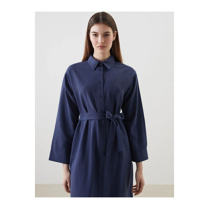 LCW Modest Keten Karışımlı Kadın Gömlek Elbise