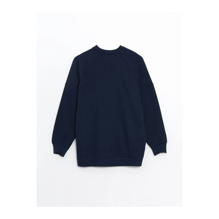 LCW Modest Lacivert Bisiklet Yaka Baskılı Oversize Kadın Sweatshirt Tunik