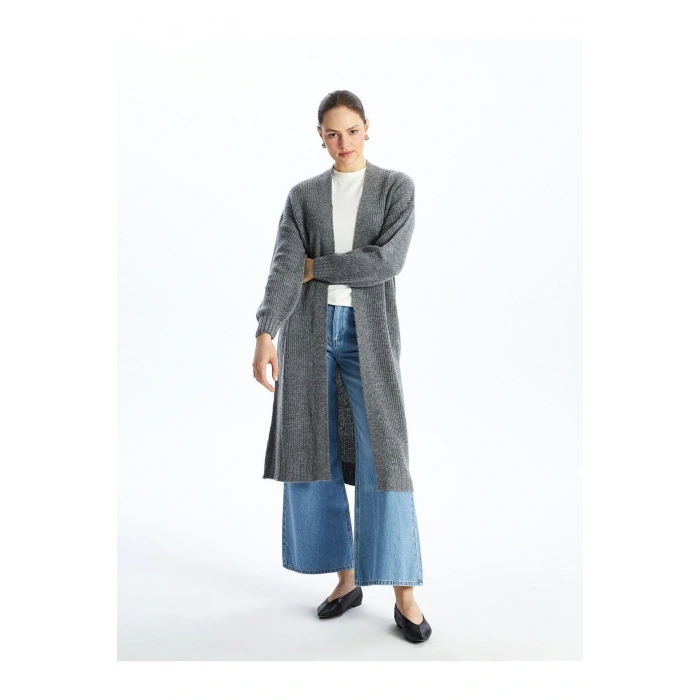 LCW Modest Şal Yaka Düz Uzun Kollu Oversize Kadın Triko Hırka