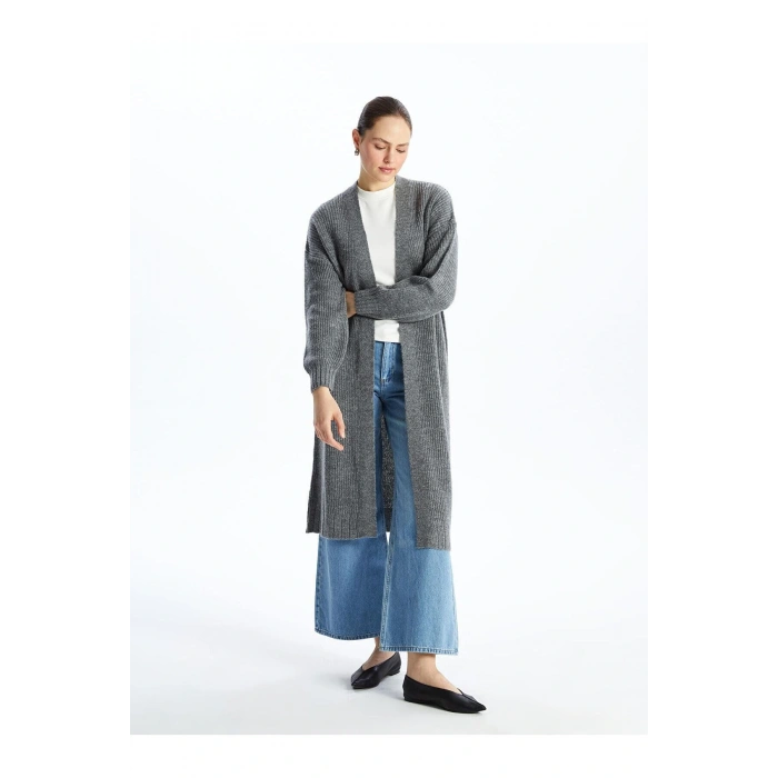 LCW Modest Şal Yaka Düz Uzun Kollu Oversize Kadın Triko Hırka