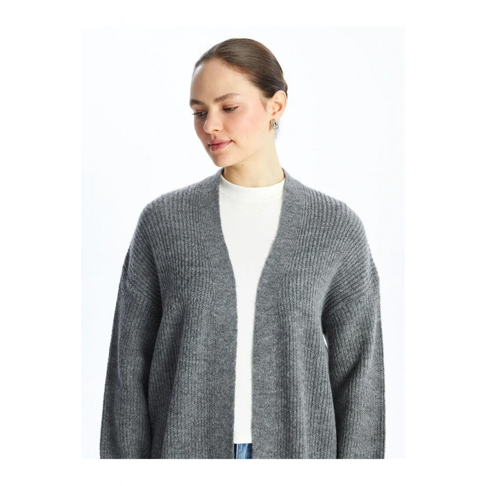 LCW Modest Şal Yaka Düz Uzun Kollu Oversize Kadın Triko Hırka