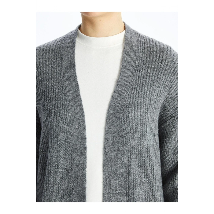 LCW Modest Şal Yaka Düz Uzun Kollu Oversize Kadın Triko Hırka