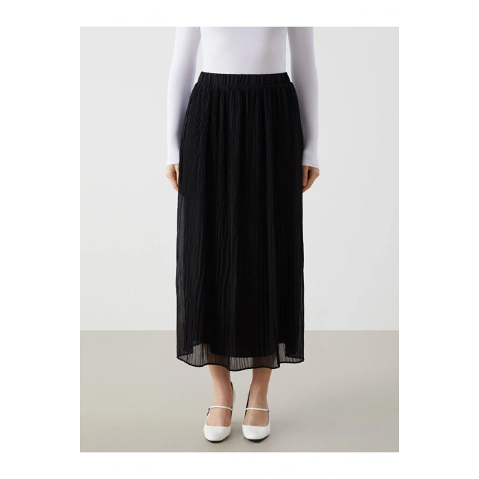 LCW Modest Siyah Beli Lastikli Dokulu Kadın Etek