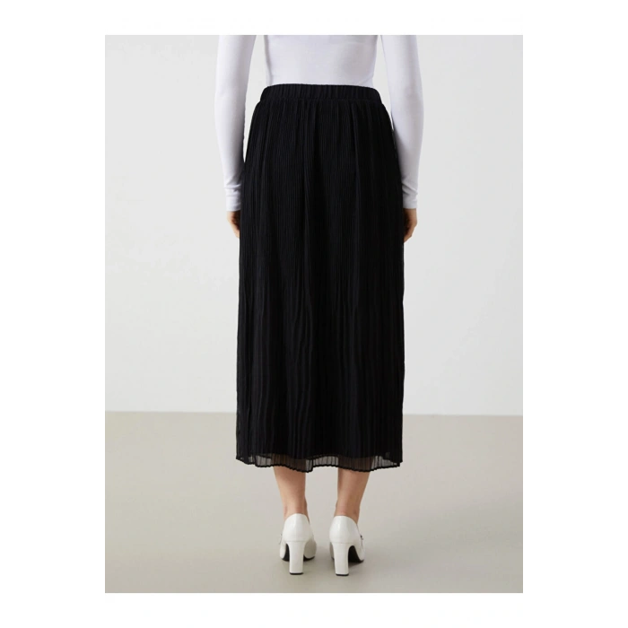 LCW Modest Siyah Beli Lastikli Dokulu Kadın Etek