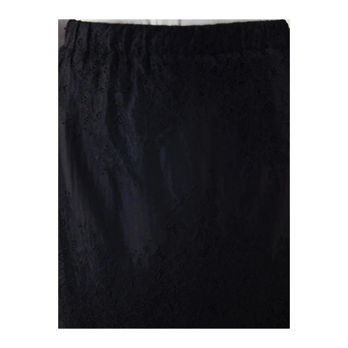 LCW Modest Siyah Beli Lastikli Kendinden Desenli Brode Etek