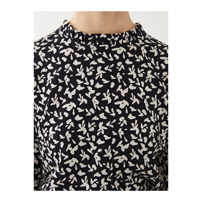 LCW Modest Siyah Dik Yaka Desenli Kadın Elbise