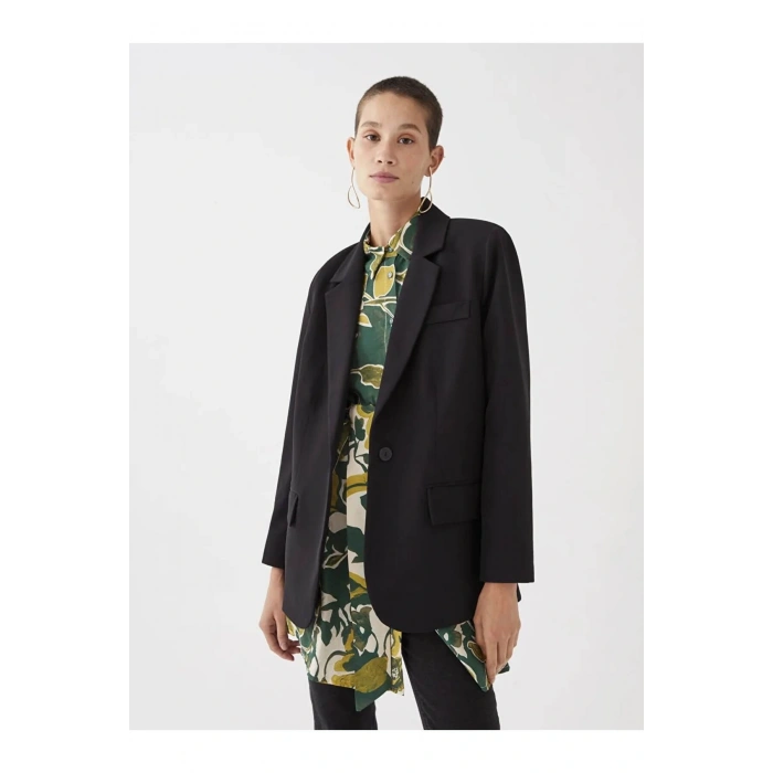 LCW Modest Siyah Düz Uzun Kollu Kadın Blazer Ceket