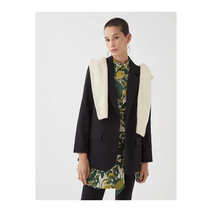 LCW Modest Siyah Düz Uzun Kollu Kadın Blazer Ceket