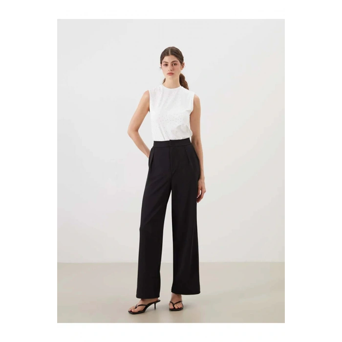 LCW Modest Siyah Loose Fit Pileli Kadın Pantolon