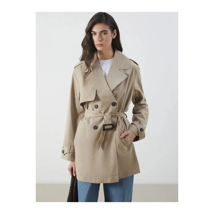 LCW ModestBej Kruvaze Yaka Kadın Trençkot