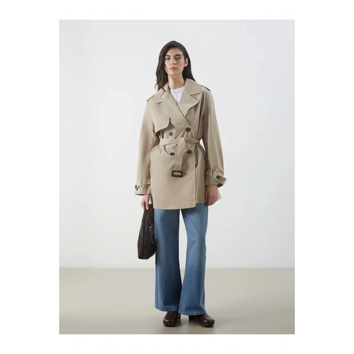 LCW ModestBej Kruvaze Yaka Kadın Trençkot