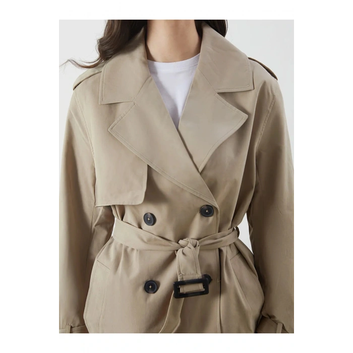 LCW ModestBej Kruvaze Yaka Kadın Trençkot