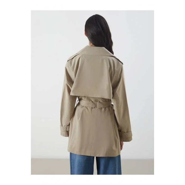 LCW ModestBej Kruvaze Yaka Kadın Trençkot