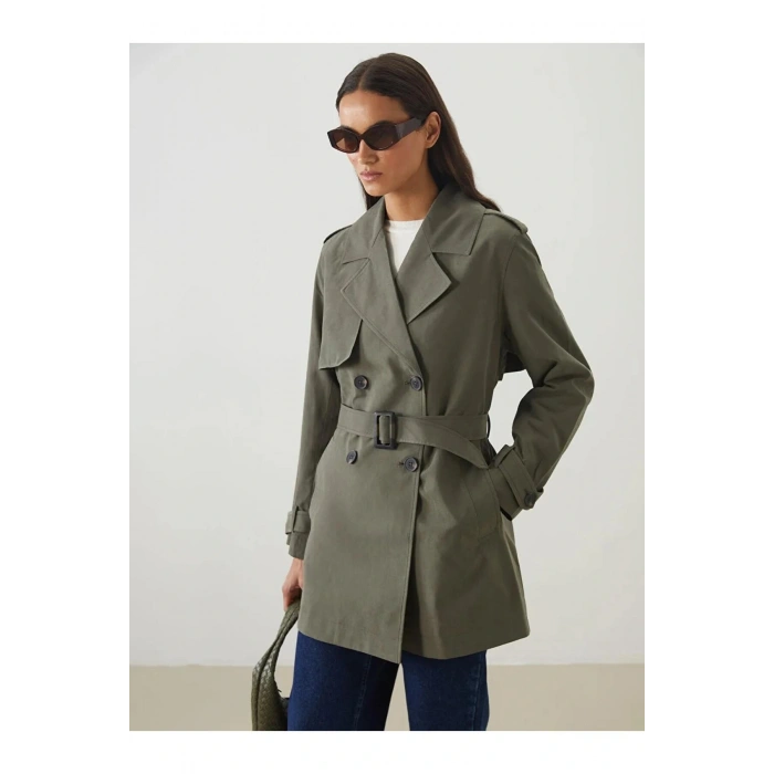 LCW ModestHaki Kruvaze Yaka Kadın Trençkot