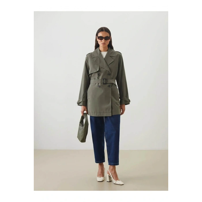 LCW ModestHaki Kruvaze Yaka Kadın Trençkot