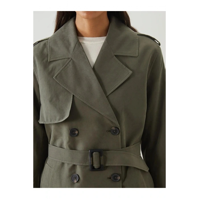 LCW ModestHaki Kruvaze Yaka Kadın Trençkot