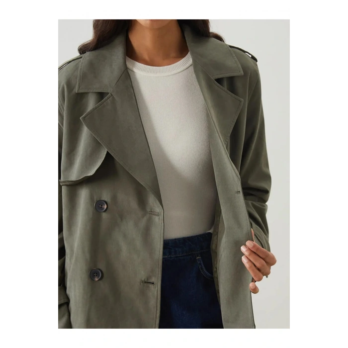 LCW ModestHaki Kruvaze Yaka Kadın Trençkot