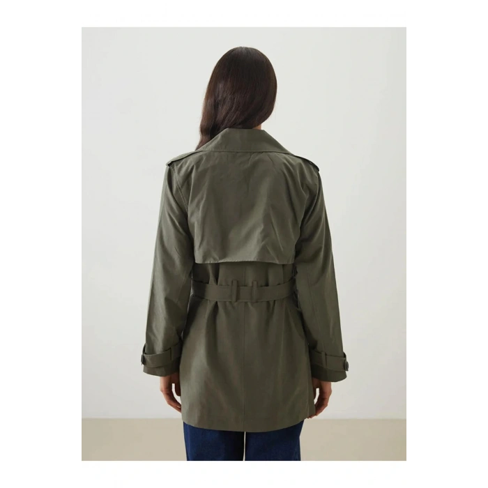 LCW ModestHaki Kruvaze Yaka Kadın Trençkot