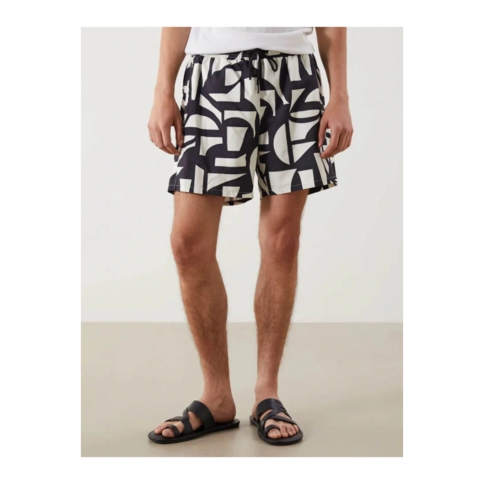 LCW SWIMWEAR Siyah Kısa Boy Desenli Erkek Deniz Şortu