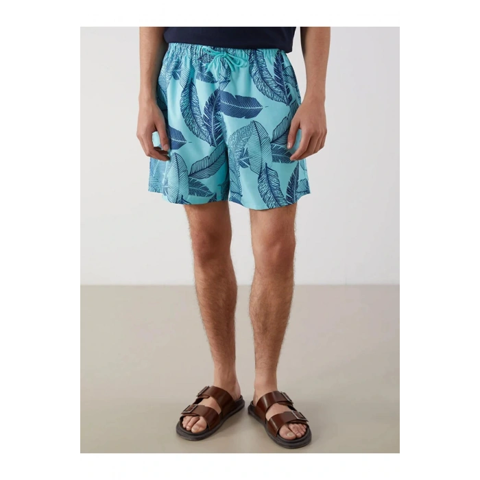 LCW SWIMWEAR Turkuaz Kısa Boy Desenli Erkek Deniz Şortu