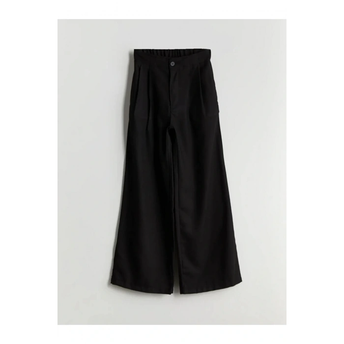 LCW Teen Siyah Beli Lastikli Pileli Genç Kız Pantolon