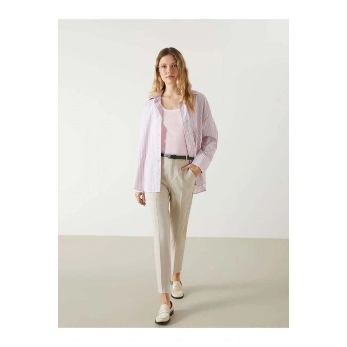 LCW Vision Bej Beli Kemerli Havuç Kesim Kadın Pantolon