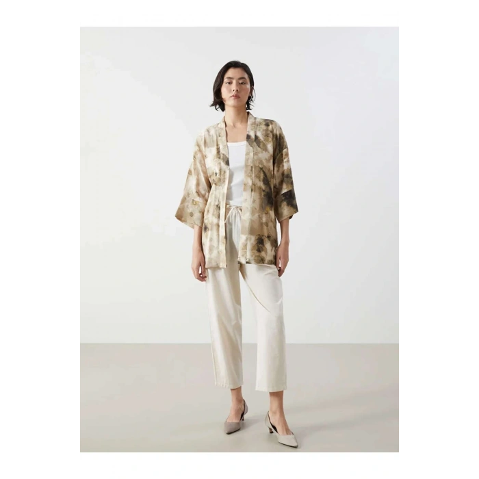 LCW Vision Bej Beli Lastikli Keten Karışımlı Kadın Pantolon