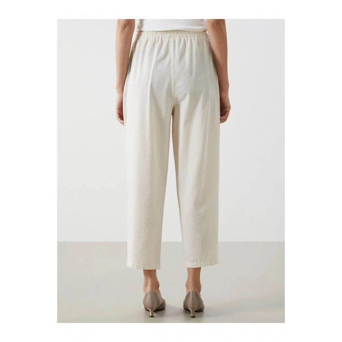 LCW Vision Bej Beli Lastikli Keten Karışımlı Kadın Pantolon