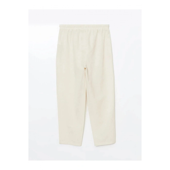 LCW Vision Bej Beli Lastikli Keten Karışımlı Kadın Pantolon