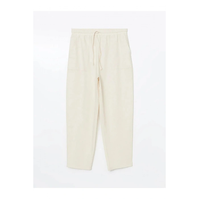 LCW Vision Bej Beli Lastikli Keten Karışımlı Kadın Pantolon