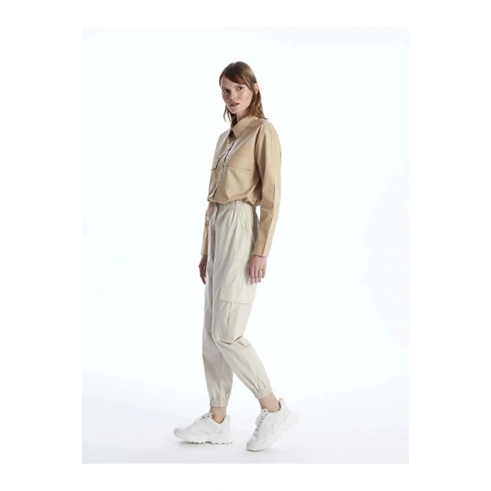 LCW Vision Bej Kadın Beli Lastikli Düz Jogger Pantolon