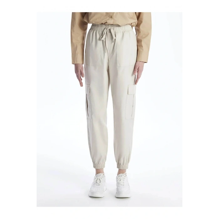 LCW Vision Bej Kadın Beli Lastikli Düz Jogger Pantolon