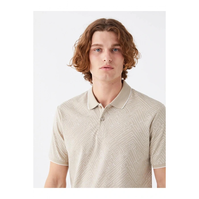 LCW Vision Bej Polo Yaka Kısa Kollu Desenli Erkek Tişört