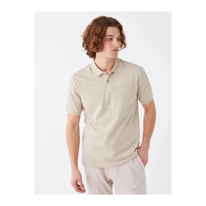 LCW Vision Bej Polo Yaka Kısa Kollu Desenli Erkek Tişört
